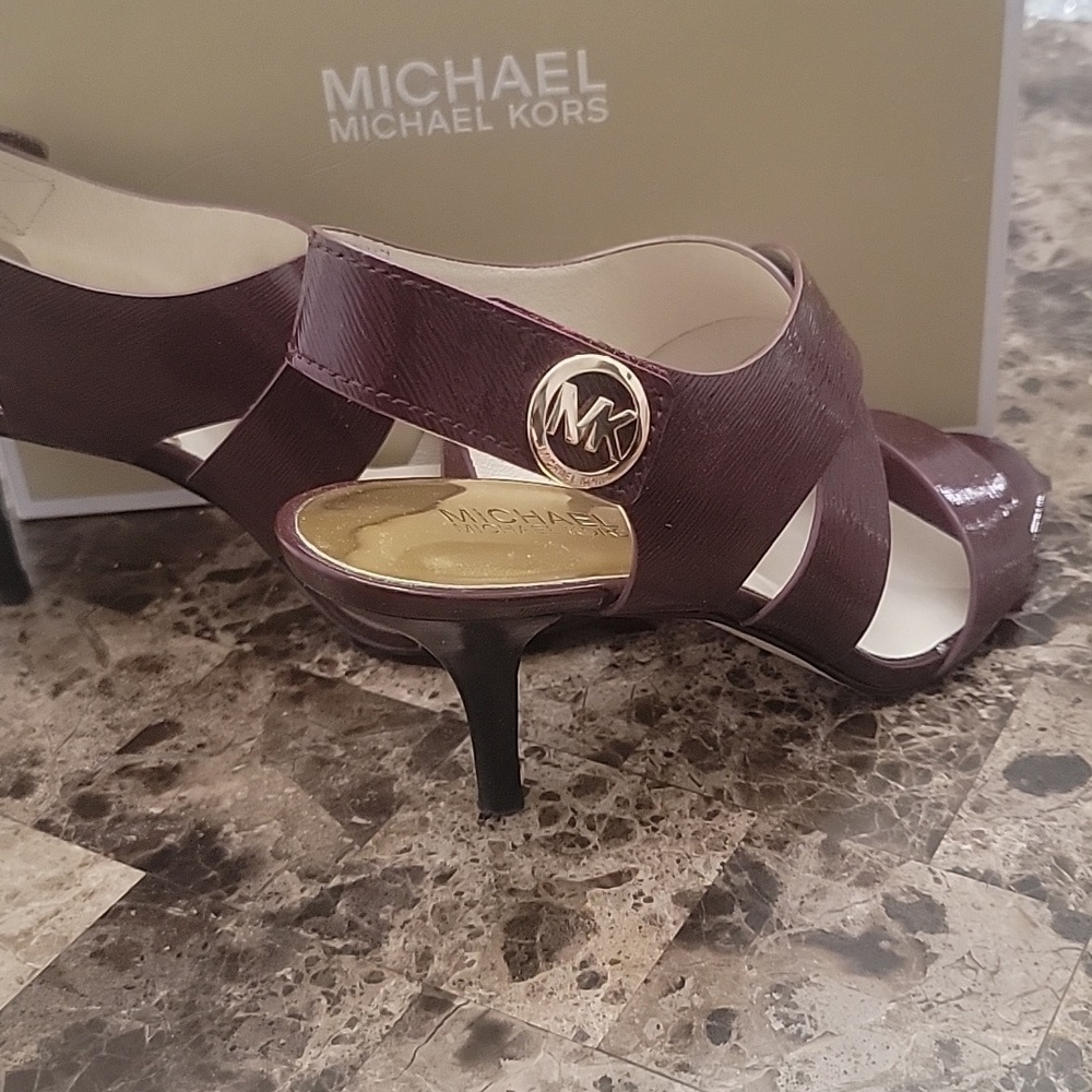 Michael Kors Joselle Open Toe Merlot Leather Heel Sandals 8M - Picture 4 of 7
